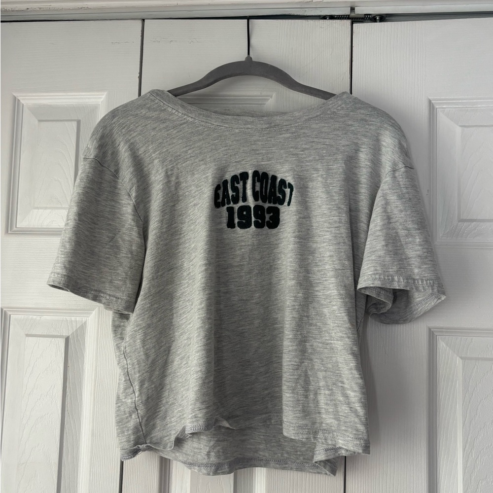 Gray Crop Top with Green Print